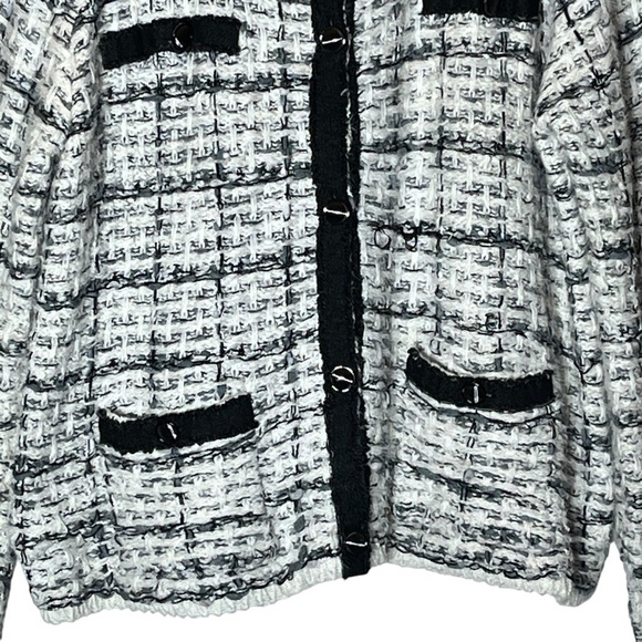 Anthropologie Sioni Nubby Knit Black White Gray Cardigan XL - Picture 4 of 12